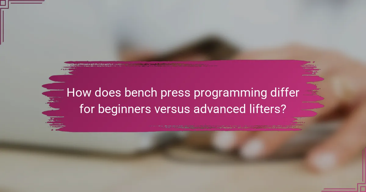How does bench press programming differ for beginners versus advanced lifters?